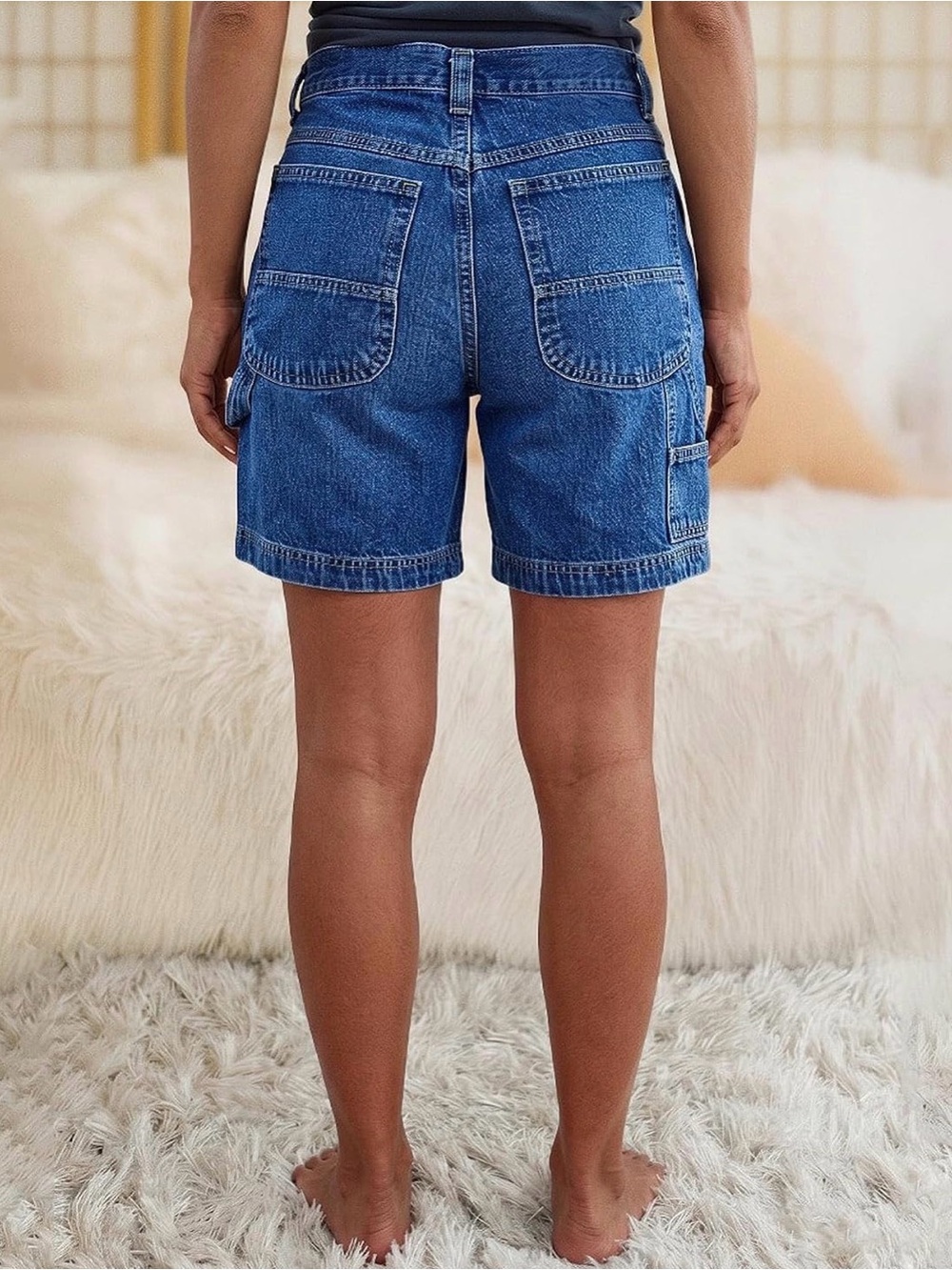 Flamingals High Waist Denim Shorts Mid Thigh Length Carpenter 3XL PS12-1 - Picture 3 of 5